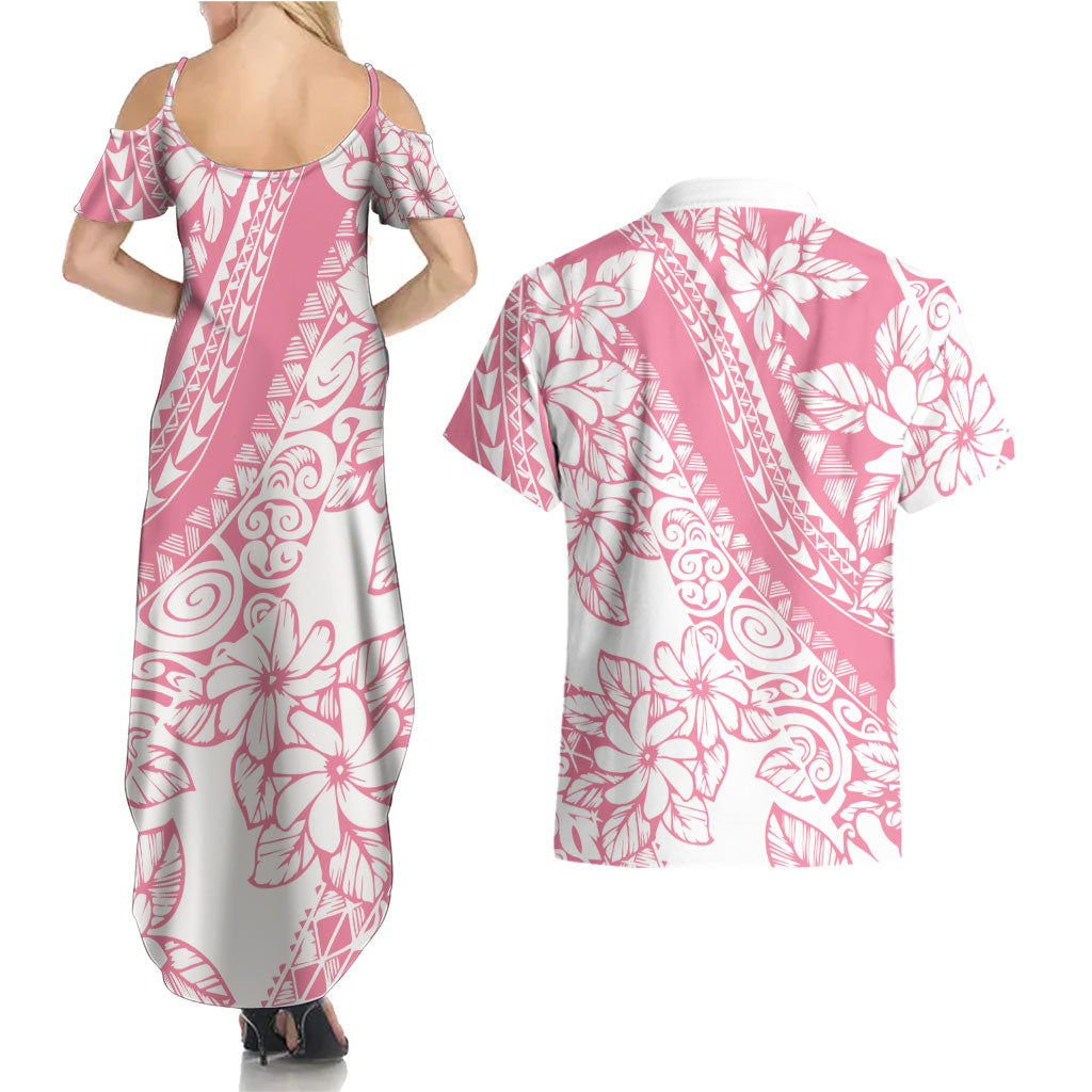 Polynesian Tiare Flower Pink Pastel Vibes Couples Matching Summer Maxi Dress and Hawaiian Shirt LT14 - Polynesian Pride
