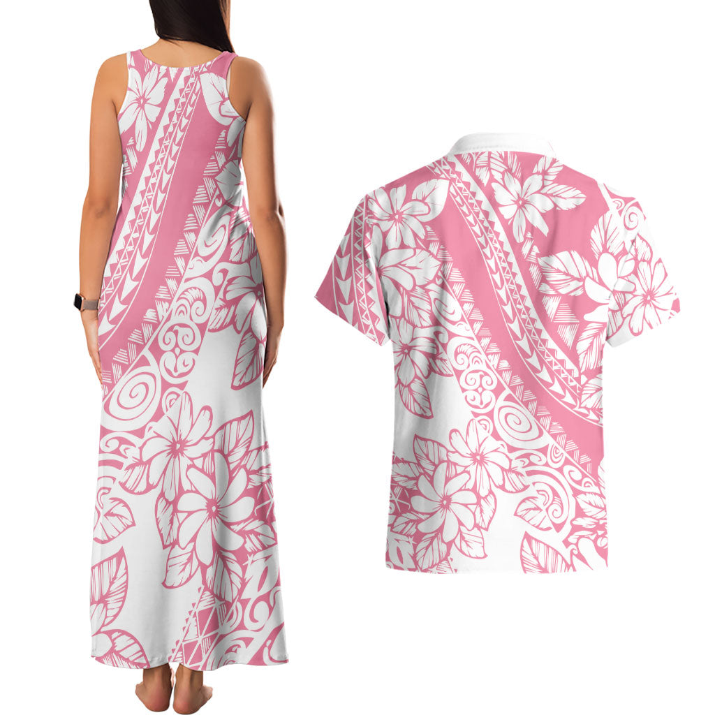 Polynesian Tiare Flower Pink Pastel Vibes Couples Matching Tank Maxi Dress and Hawaiian Shirt LT14 - Polynesian Pride