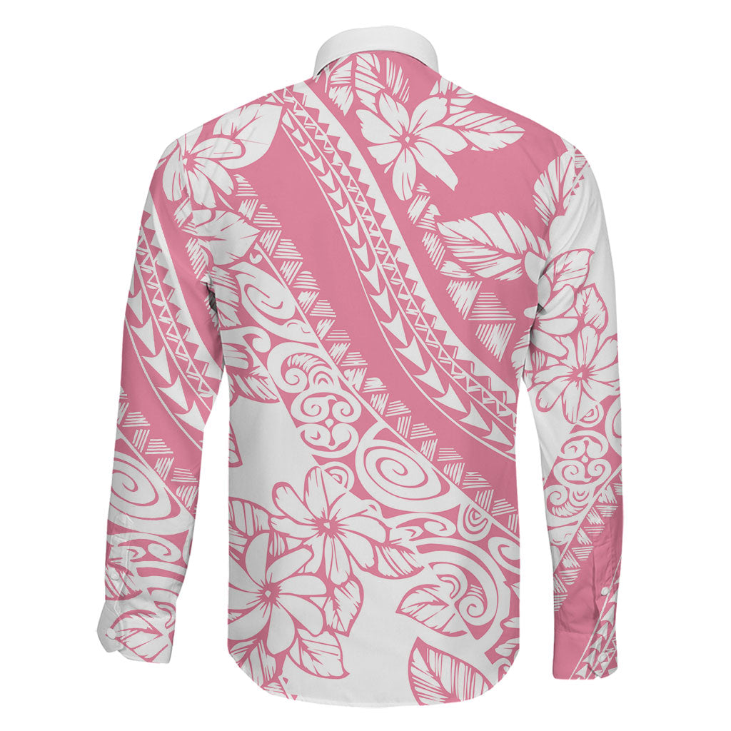 Polynesian Tiare Flower Pink Pastel Vibes Family Matching Long Sleeve Bodycon Dress and Hawaiian Shirt LT14 - Polynesian Pride