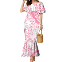 Polynesian Tiare Flower Pink Pastel Vibes Family Matching Mermaid Dress and Hawaiian Shirt LT14 Mom's Dress Pink - Polynesian Pride