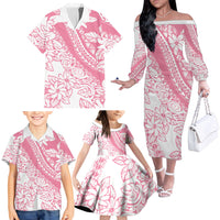 Polynesian Tiare Flower Pink Pastel Vibes Family Matching Off The Shoulder Long Sleeve Dress and Hawaiian Shirt LT14 - Polynesian Pride
