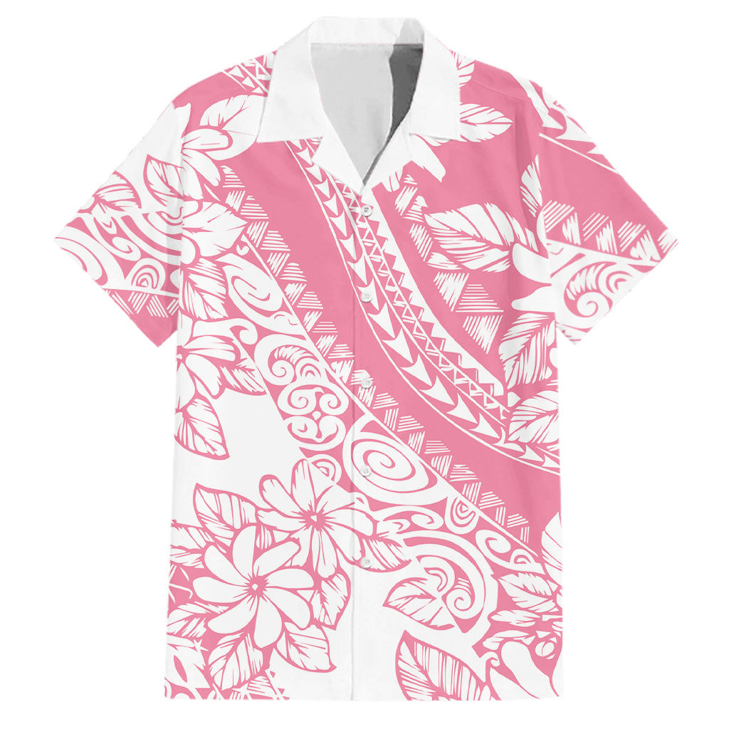 Polynesian Tiare Flower Pink Pastel Vibes Family Matching Off The Shoulder Long Sleeve Dress and Hawaiian Shirt LT14 Dad's Shirt - Short Sleeve Pink - Polynesian Pride