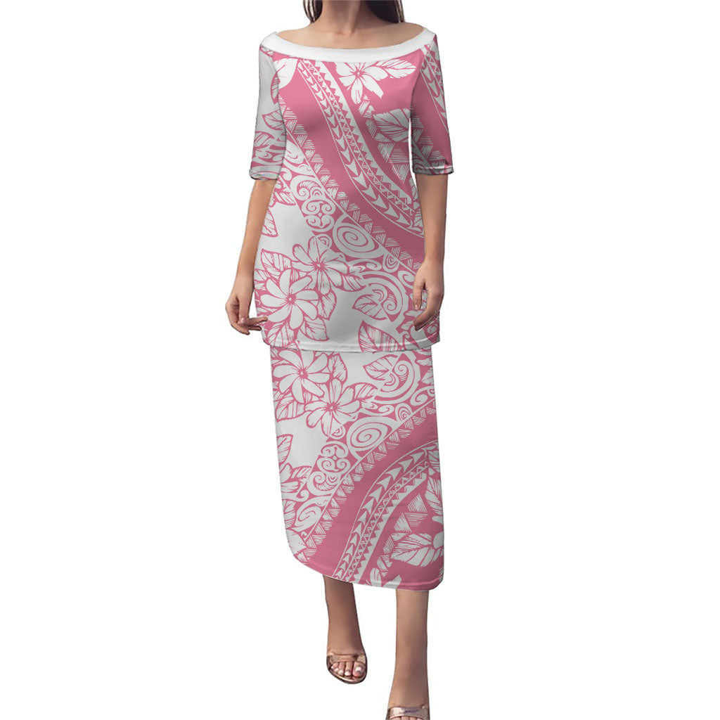 Polynesian Tiare Flower Pink Pastel Vibes Family Matching Puletasi and Hawaiian Shirt LT14 Mom's Dress Pink - Polynesian Pride