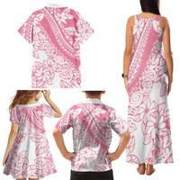 Polynesian Tiare Flower Pink Pastel Vibes Family Matching Tank Maxi Dress and Hawaiian Shirt