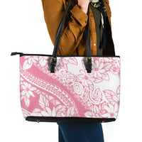 Polynesian Tiare Flower Pink Pastel Vibes Leather Tote Bag