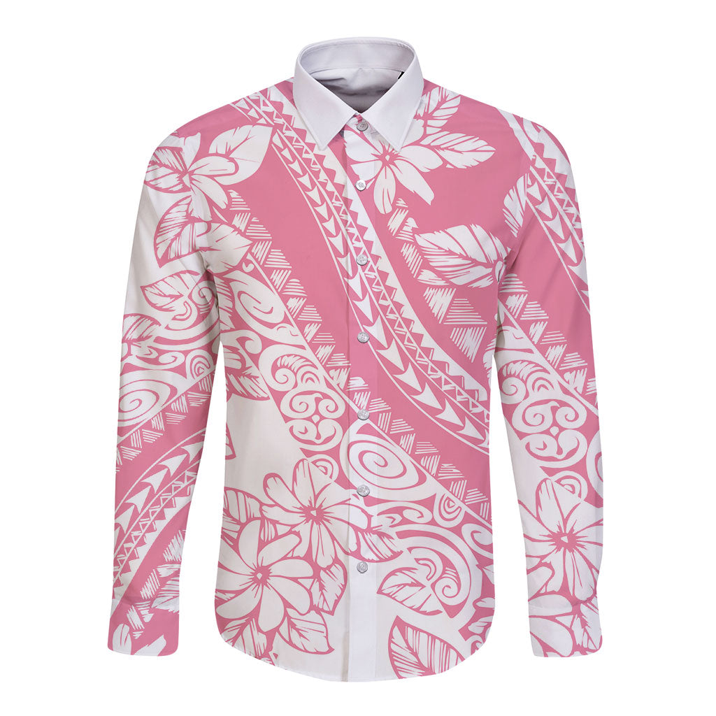 Polynesian Tiare Flower Pink Pastel Vibes Long Sleeve Button Shirt