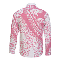 Polynesian Tiare Flower Pink Pastel Vibes Long Sleeve Button Shirt
