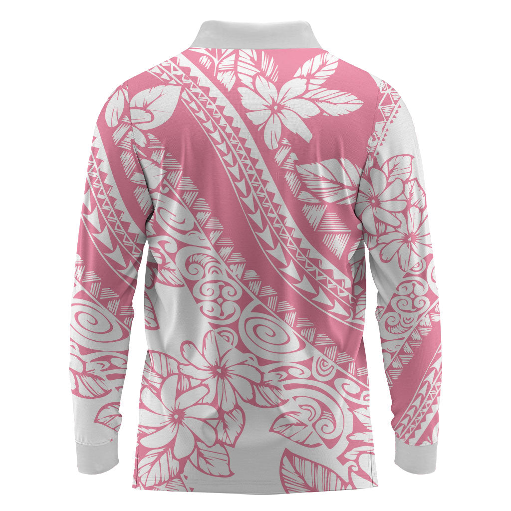 Polynesian Tiare Flower Pink Pastel Vibes Long Sleeve Polo Shirt