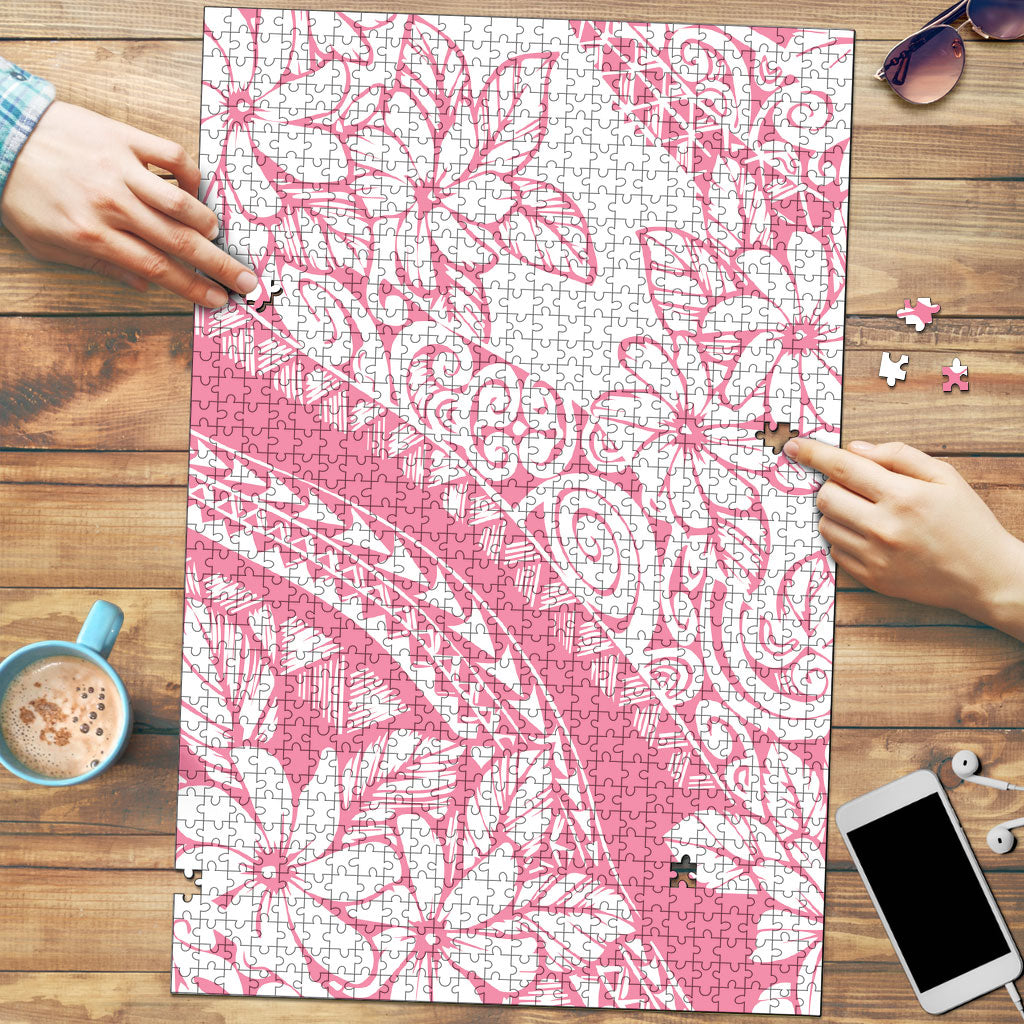 Polynesian Tiare Flower Pink Pastel Vibes Puzzle