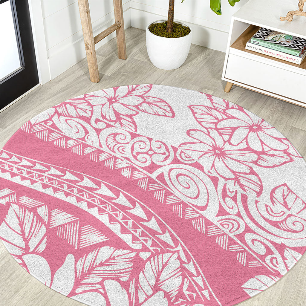 Polynesian Tiare Flower Pink Pastel Vibes Round Carpet