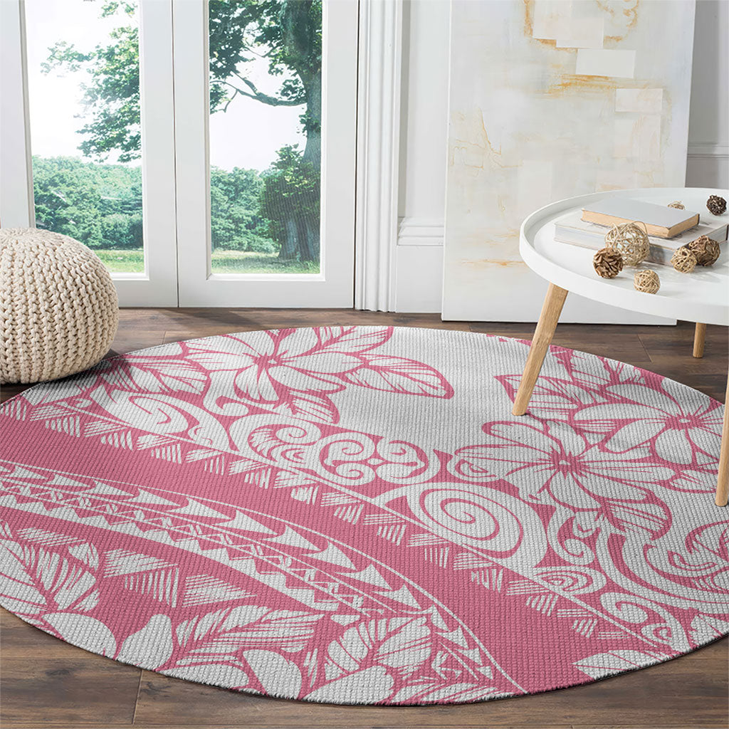 Polynesian Tiare Flower Pink Pastel Vibes Round Carpet