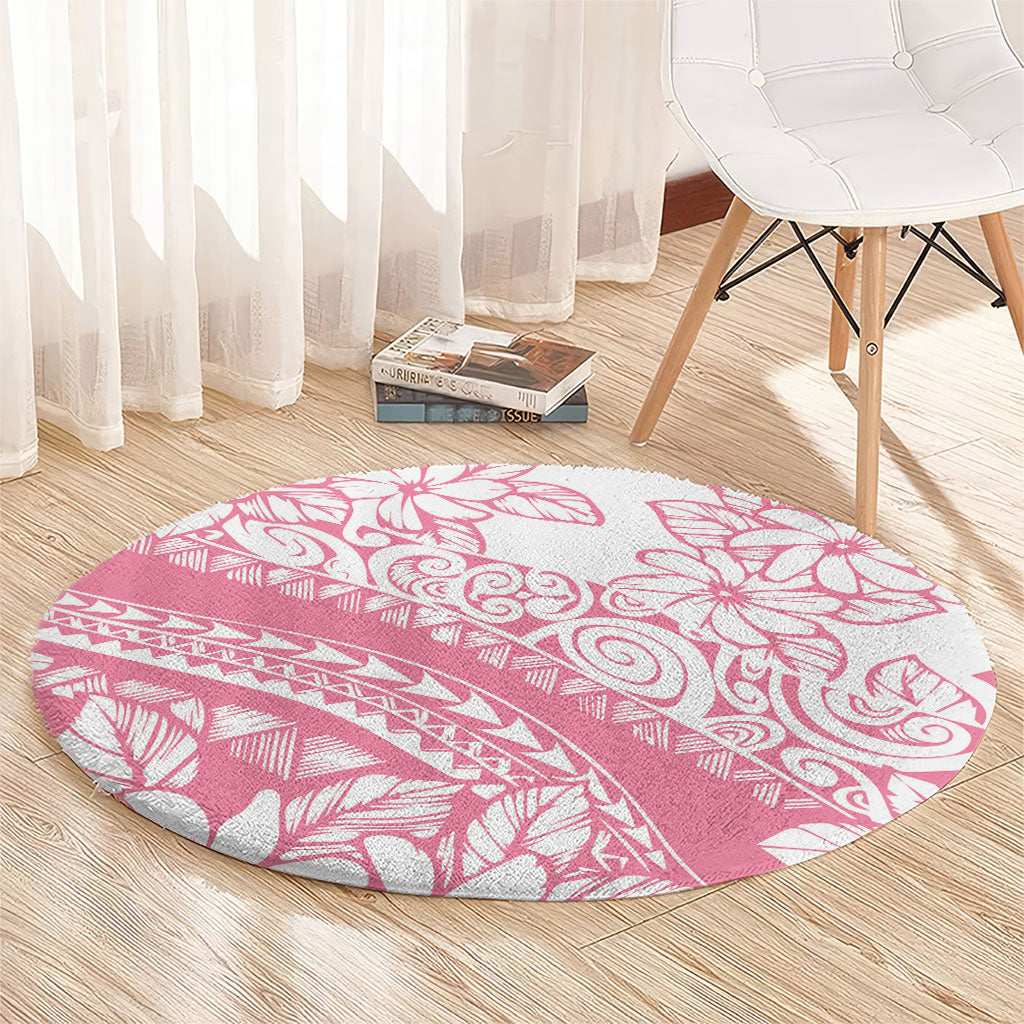 Polynesian Tiare Flower Pink Pastel Vibes Round Carpet