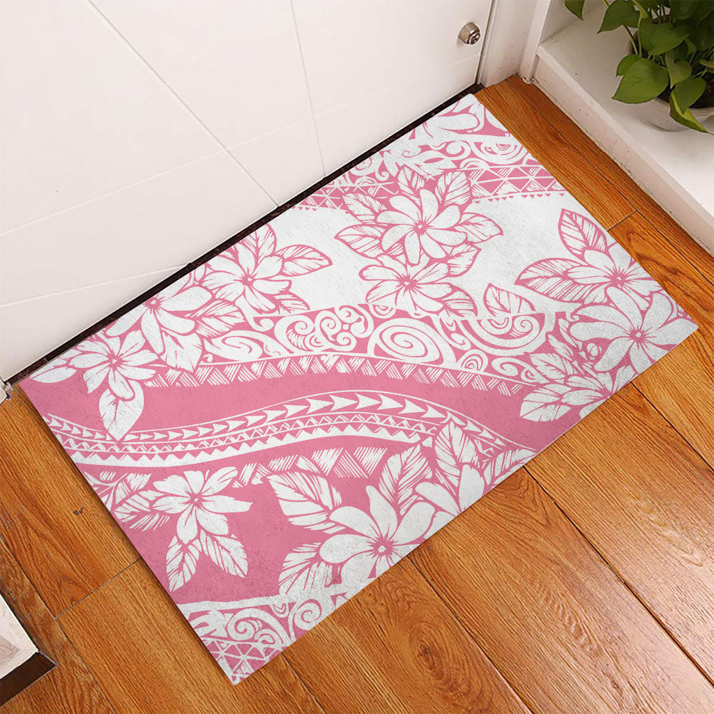 Polynesian Tiare Flower Pink Pastel Vibes Rubber Doormat