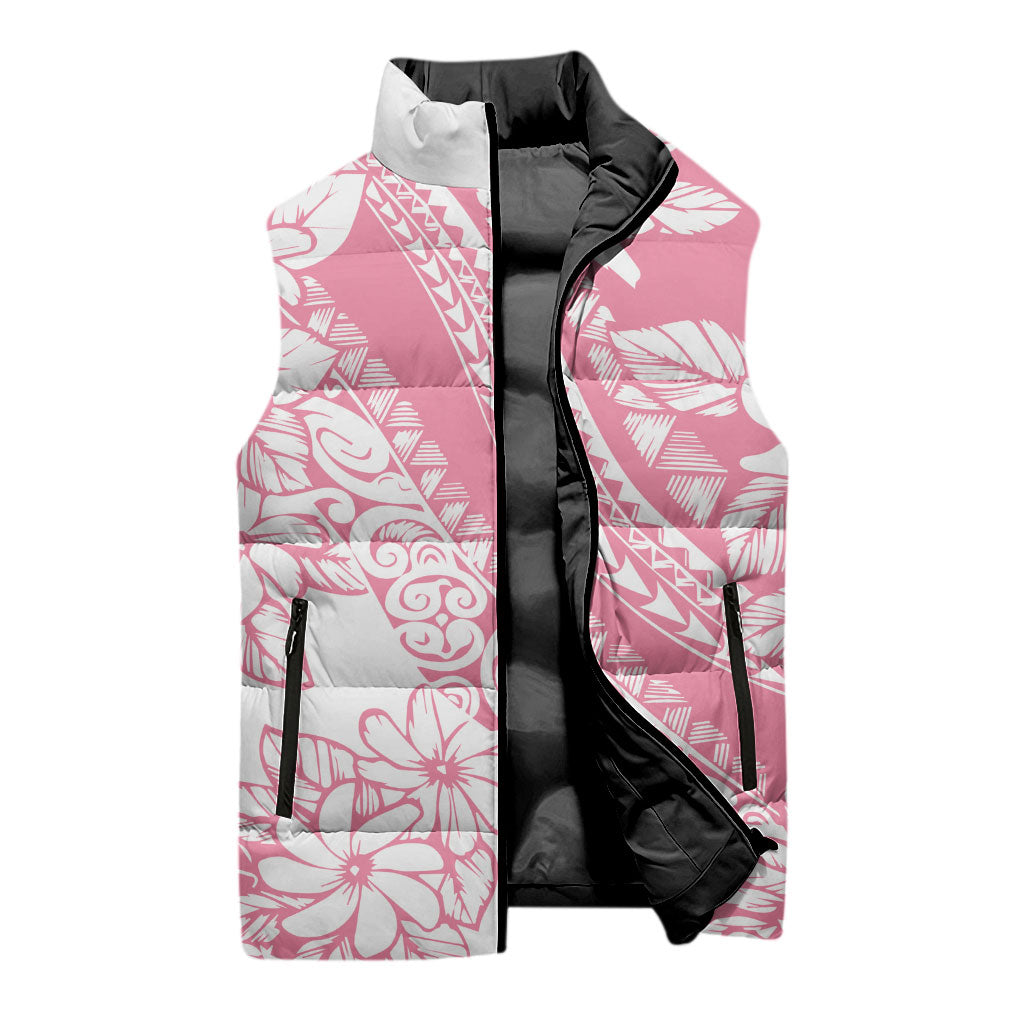 Polynesian Tiare Flower Pink Pastel Vibes Sleeveless Puffer Jacket