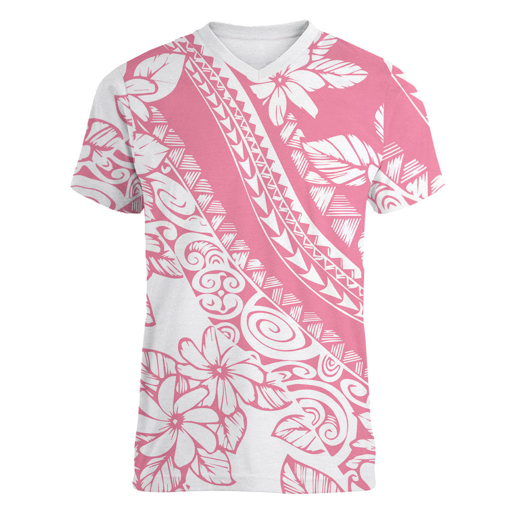 Polynesian Tiare Flower Pink Pastel Vibes Women V-Neck T-Shirt LT14 Female Pink - Polynesian Pride