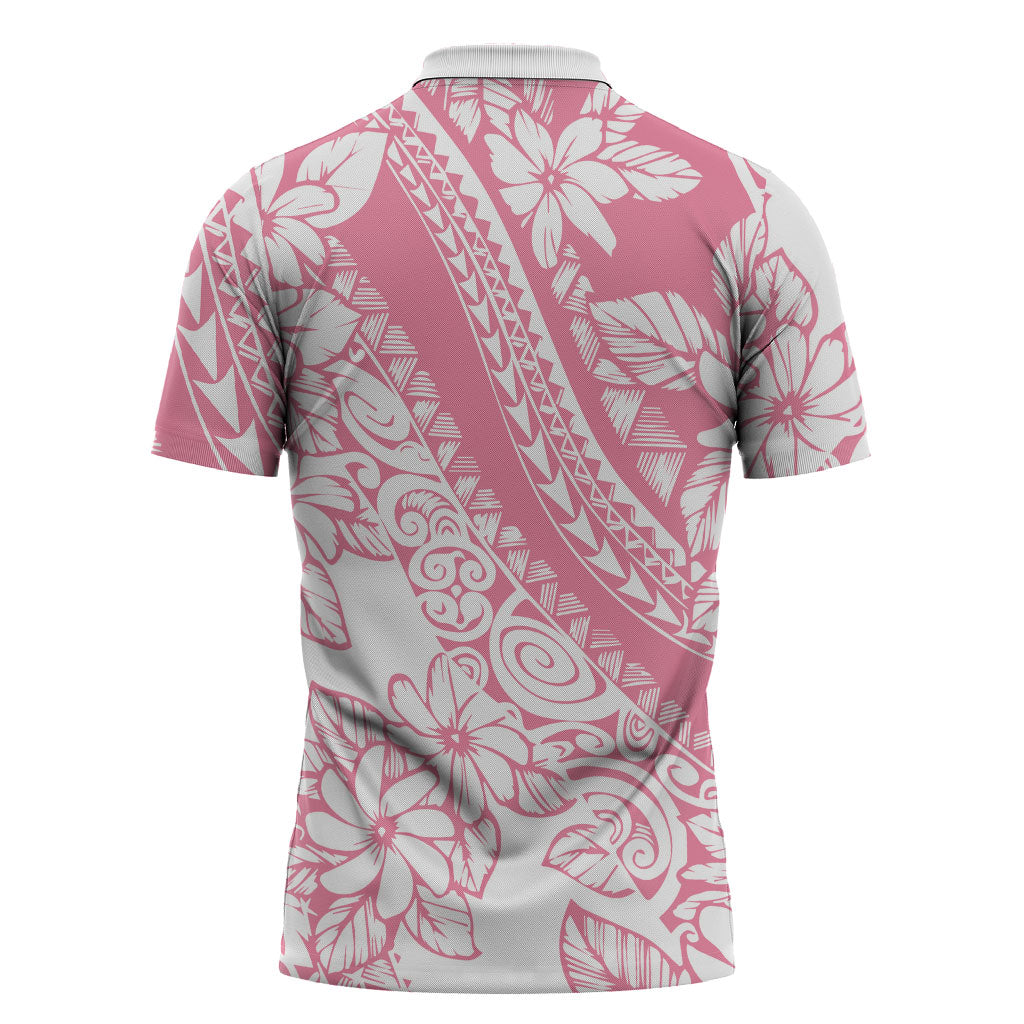 Polynesian Tiare Flower Pink Pastel Vibes Zipper Polo Shirt