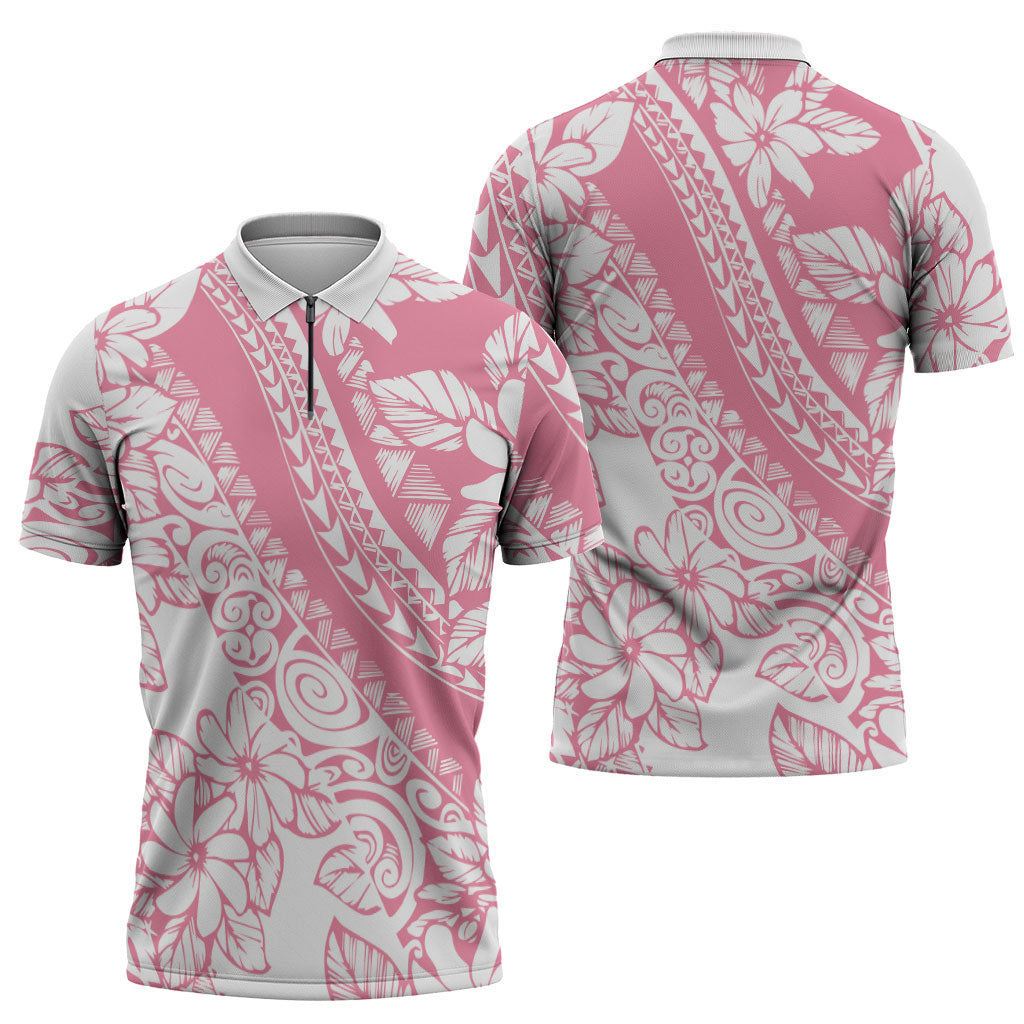 Polynesian Tiare Flower Pink Pastel Vibes Zipper Polo Shirt