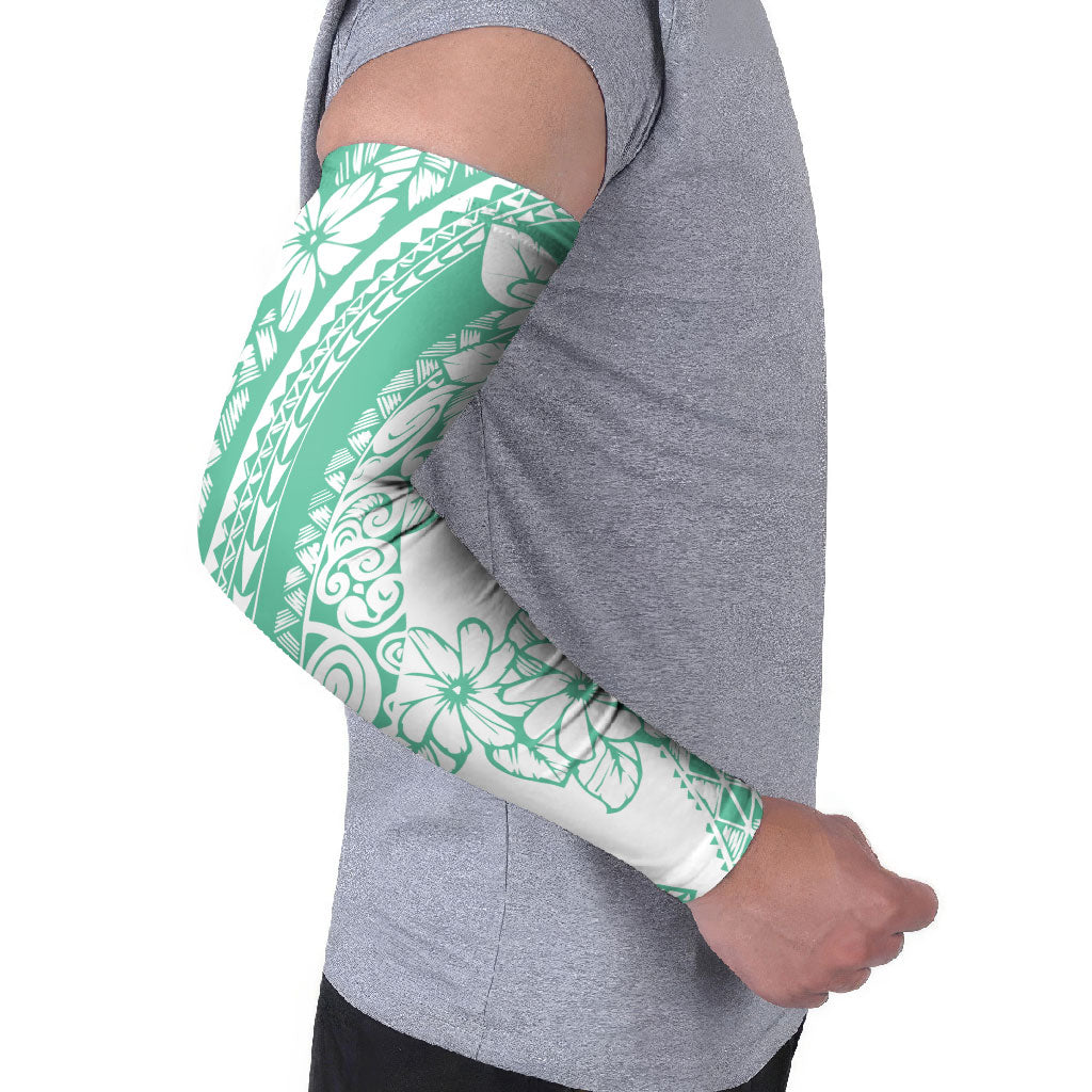 Polynesian Tiare Flower Cyan Pastel Vibes Arm Sleeves