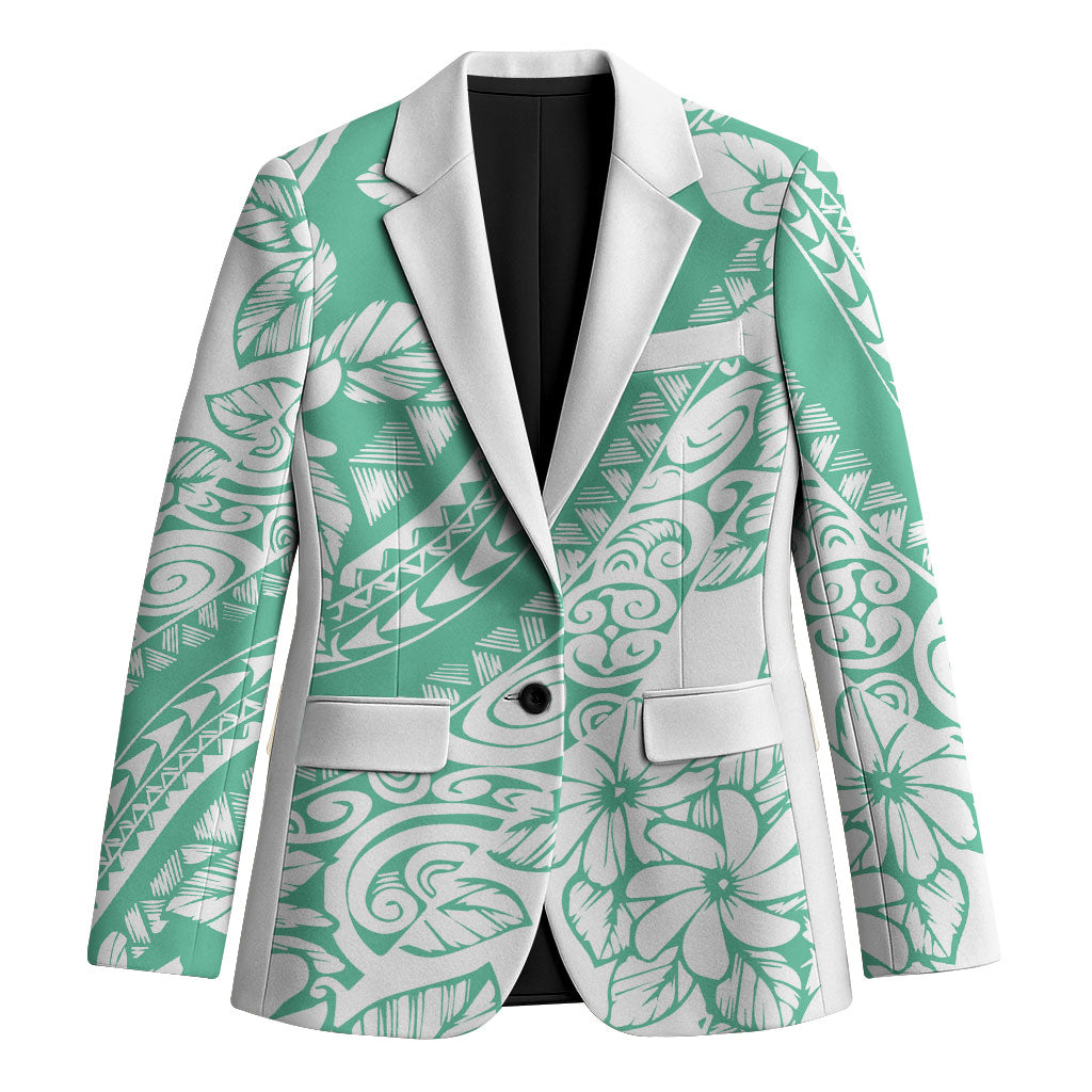 Polynesian Tiare Flower Cyan Pastel Vibes Blazer