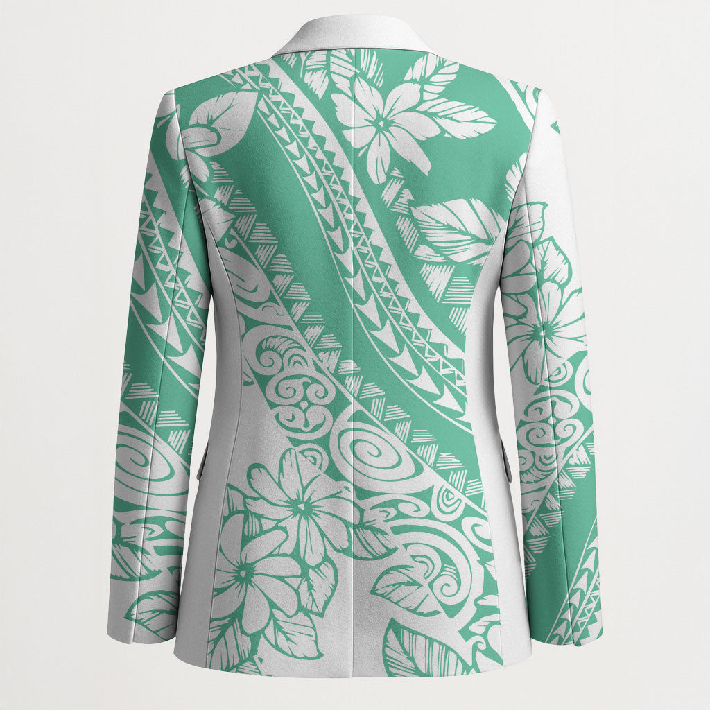 Polynesian Tiare Flower Cyan Pastel Vibes Blazer