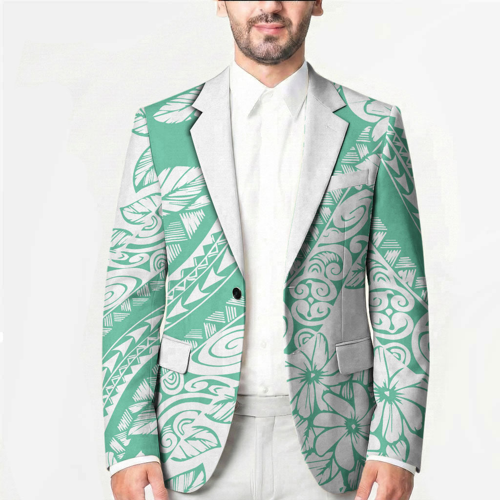 Polynesian Tiare Flower Cyan Pastel Vibes Blazer