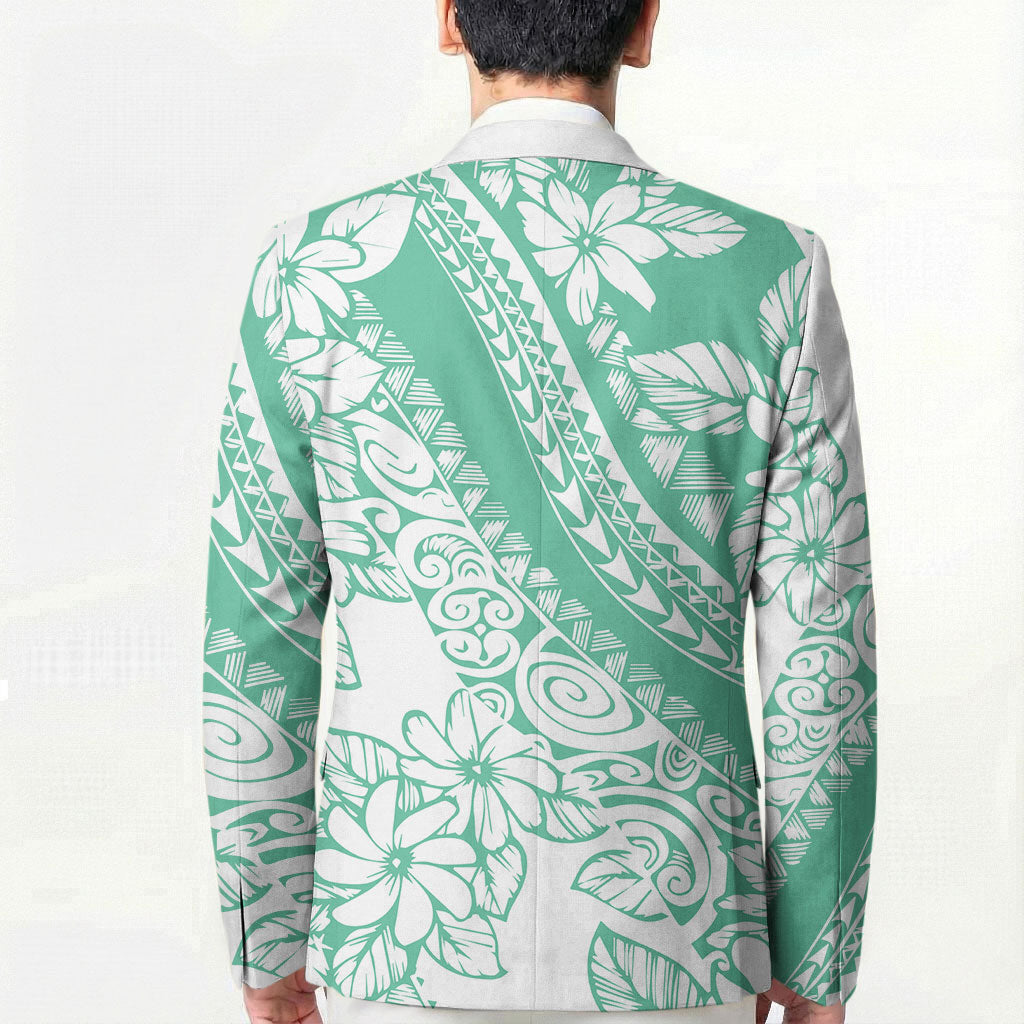 Polynesian Tiare Flower Cyan Pastel Vibes Blazer