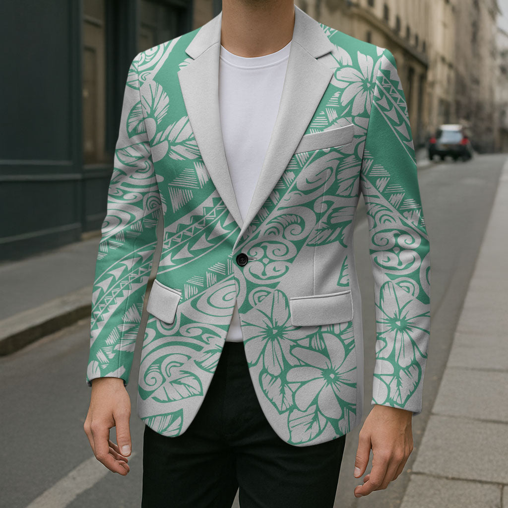 Polynesian Tiare Flower Cyan Pastel Vibes Blazer
