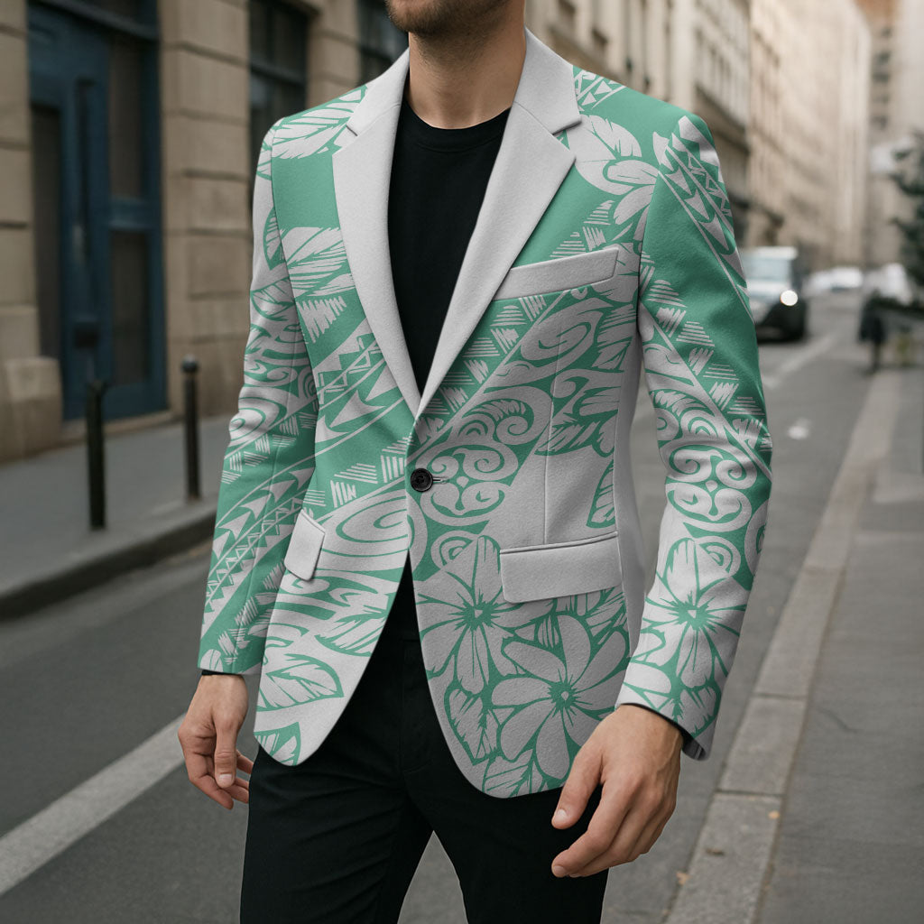 Polynesian Tiare Flower Cyan Pastel Vibes Blazer
