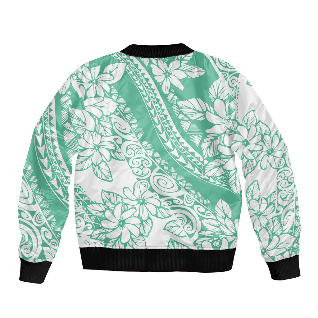 Polynesian Tiare Flower Cyan Pastel Vibes Bomber Jacket LT14 - Polynesian Pride