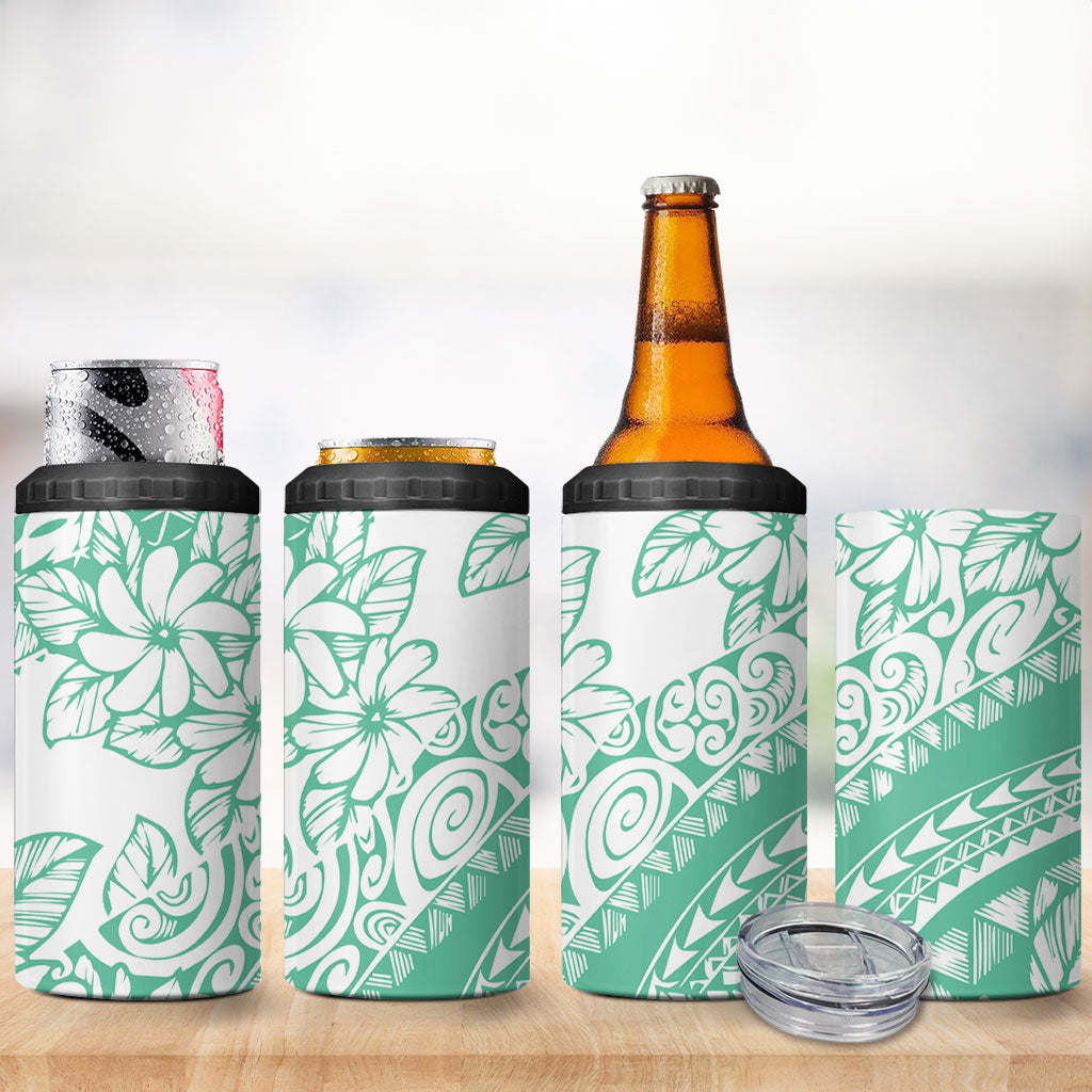 Polynesian Tiare Flower Cyan Pastel Vibes 4 in 1 Can Cooler Tumbler