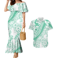 Polynesian Tiare Flower Cyan Pastel Vibes Couples Matching Mermaid Dress and Hawaiian Shirt LT14 Cyan - Polynesian Pride