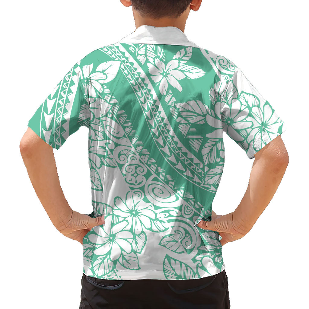 Polynesian Tiare Flower Cyan Pastel Vibes Family Matching Long Sleeve Bodycon Dress and Hawaiian Shirt LT14 - Polynesian Pride