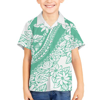 Polynesian Tiare Flower Cyan Pastel Vibes Family Matching Long Sleeve Bodycon Dress and Hawaiian Shirt LT14 Son's Shirt Cyan - Polynesian Pride