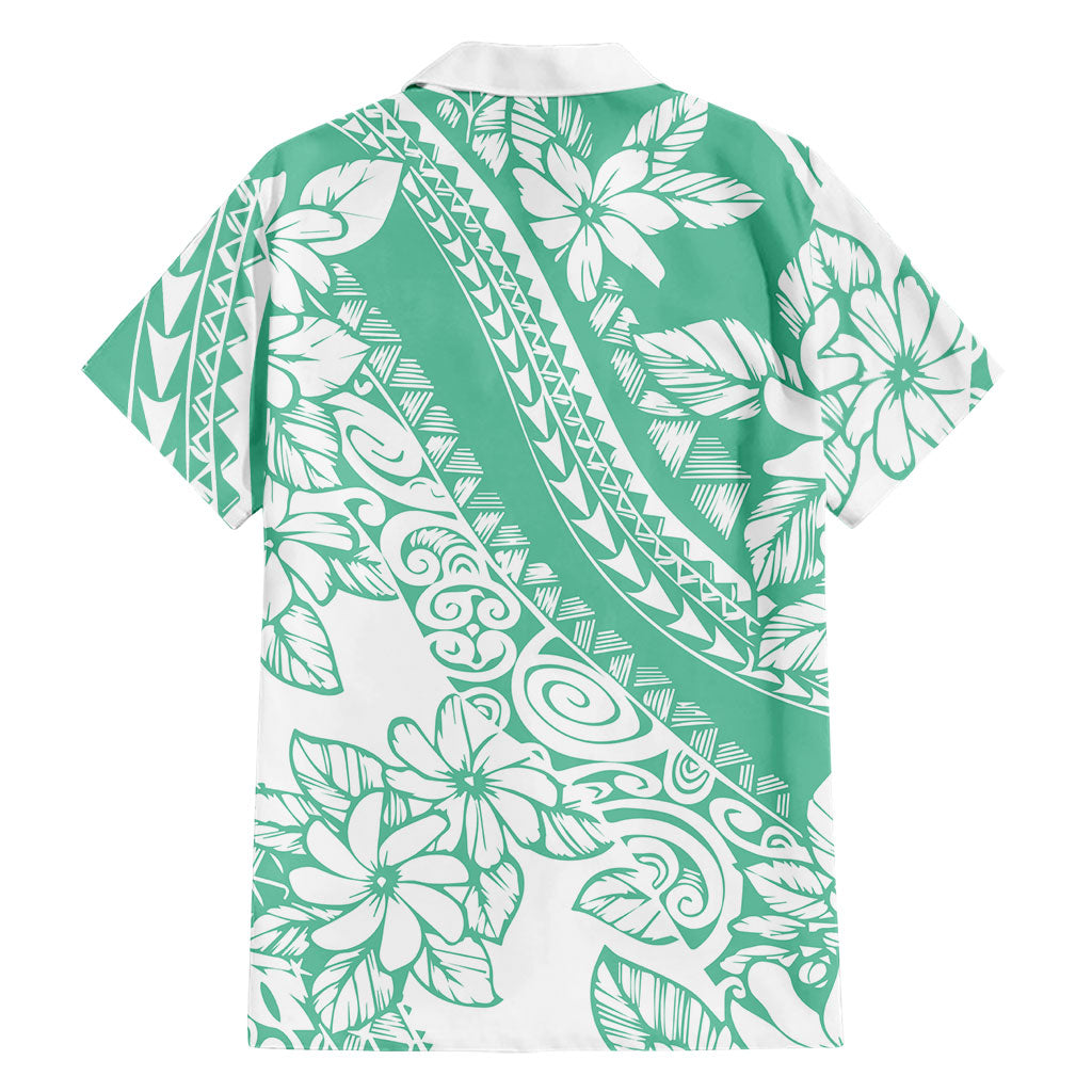 Polynesian Tiare Flower Cyan Pastel Vibes Family Matching Off Shoulder Maxi Dress and Hawaiian Shirt