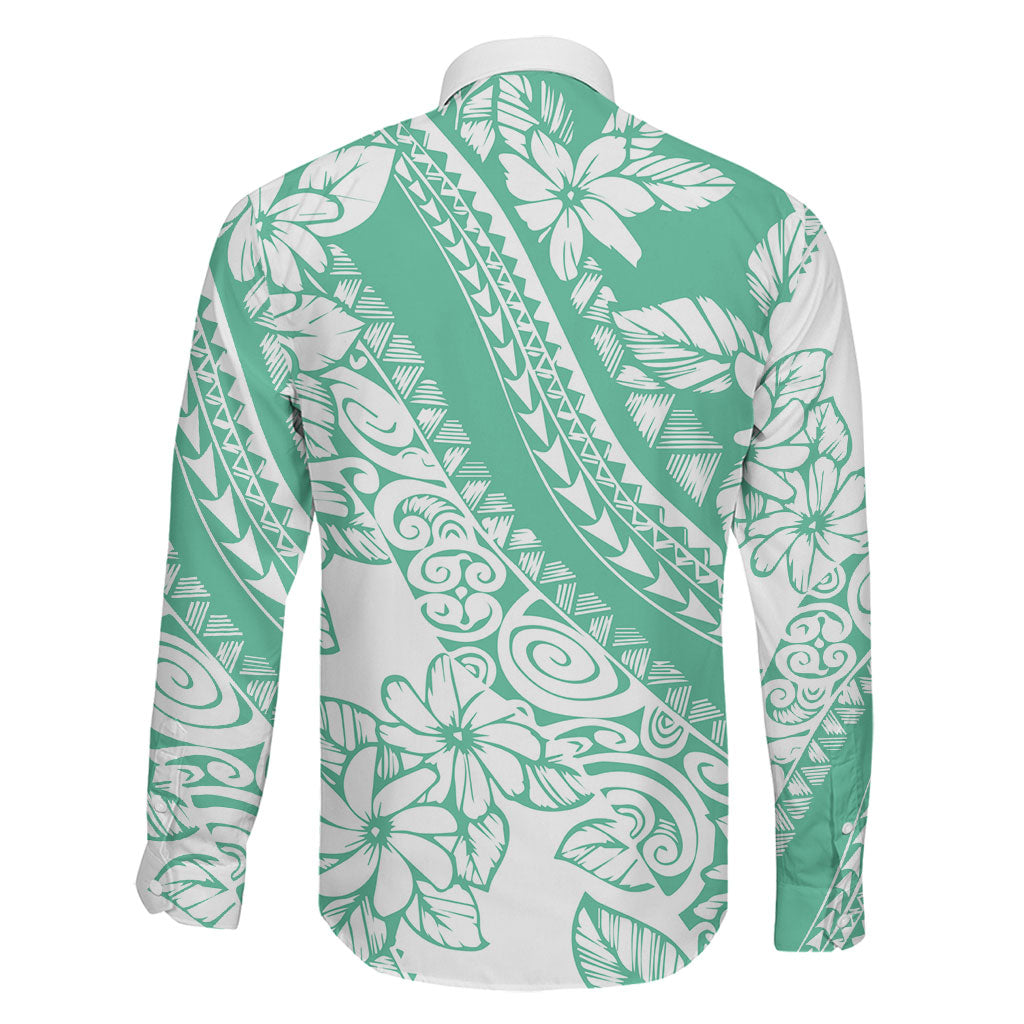 Polynesian Tiare Flower Cyan Pastel Vibes Family Matching Off Shoulder Short Dress and Hawaiian Shirt