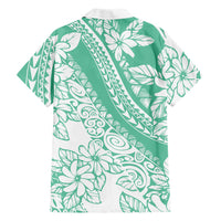 Polynesian Tiare Flower Cyan Pastel Vibes Family Matching Short Sleeve Bodycon Dress and Hawaiian Shirt LT14 - Polynesian Pride
