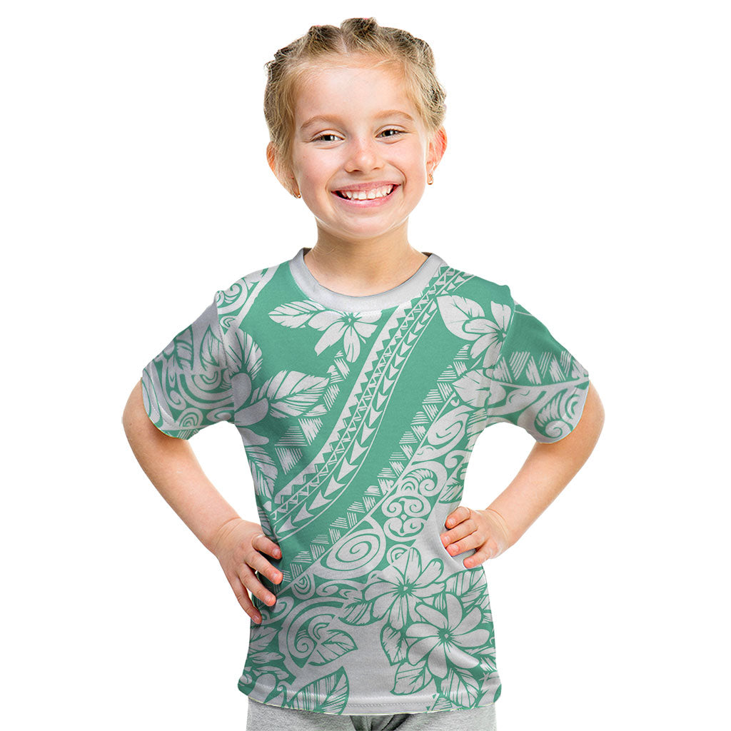 Polynesian Tiare Flower Cyan Pastel Vibes Kid T Shirt LT14 Cyan - Polynesian Pride