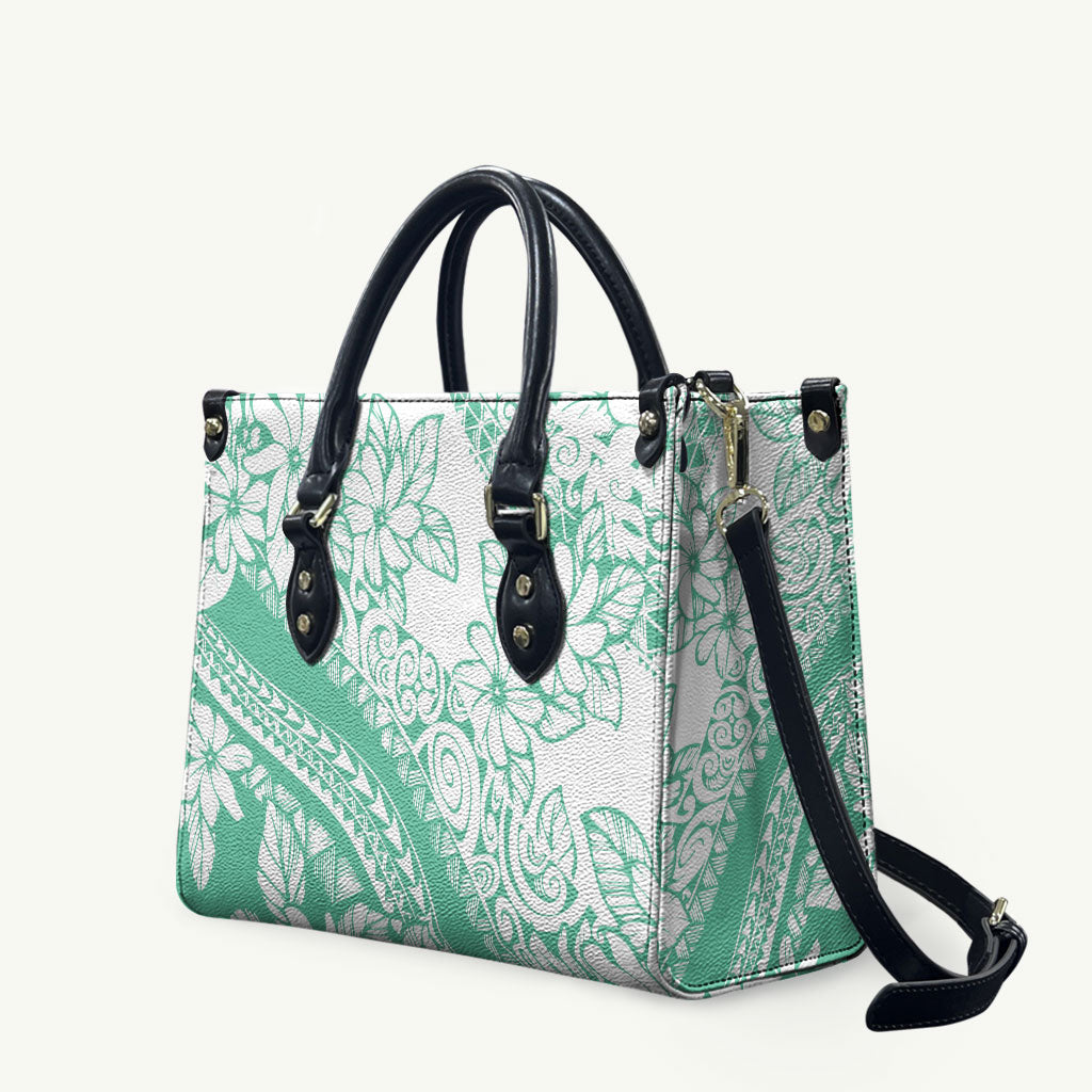 Polynesian Tiare Flower Cyan Pastel Vibes Leather Bag