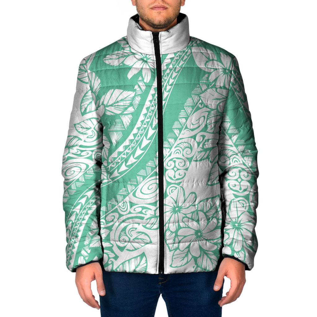 Polynesian Tiare Flower Cyan Pastel Vibes Padded Jacket