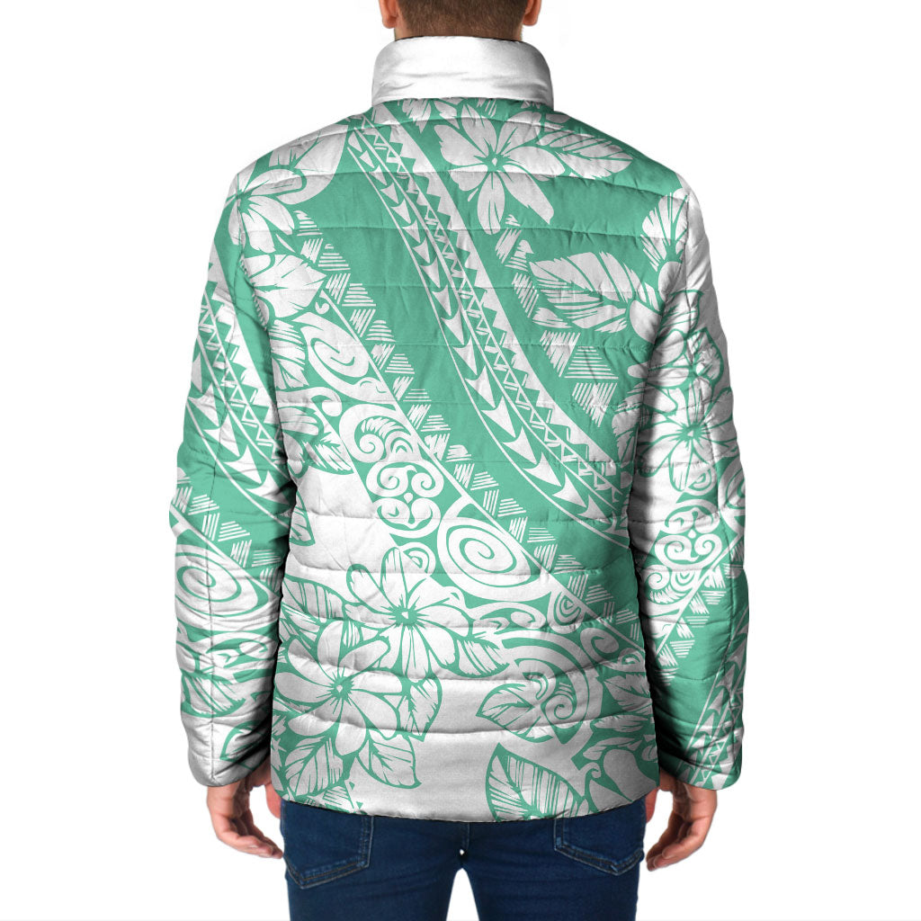 Polynesian Tiare Flower Cyan Pastel Vibes Padded Jacket