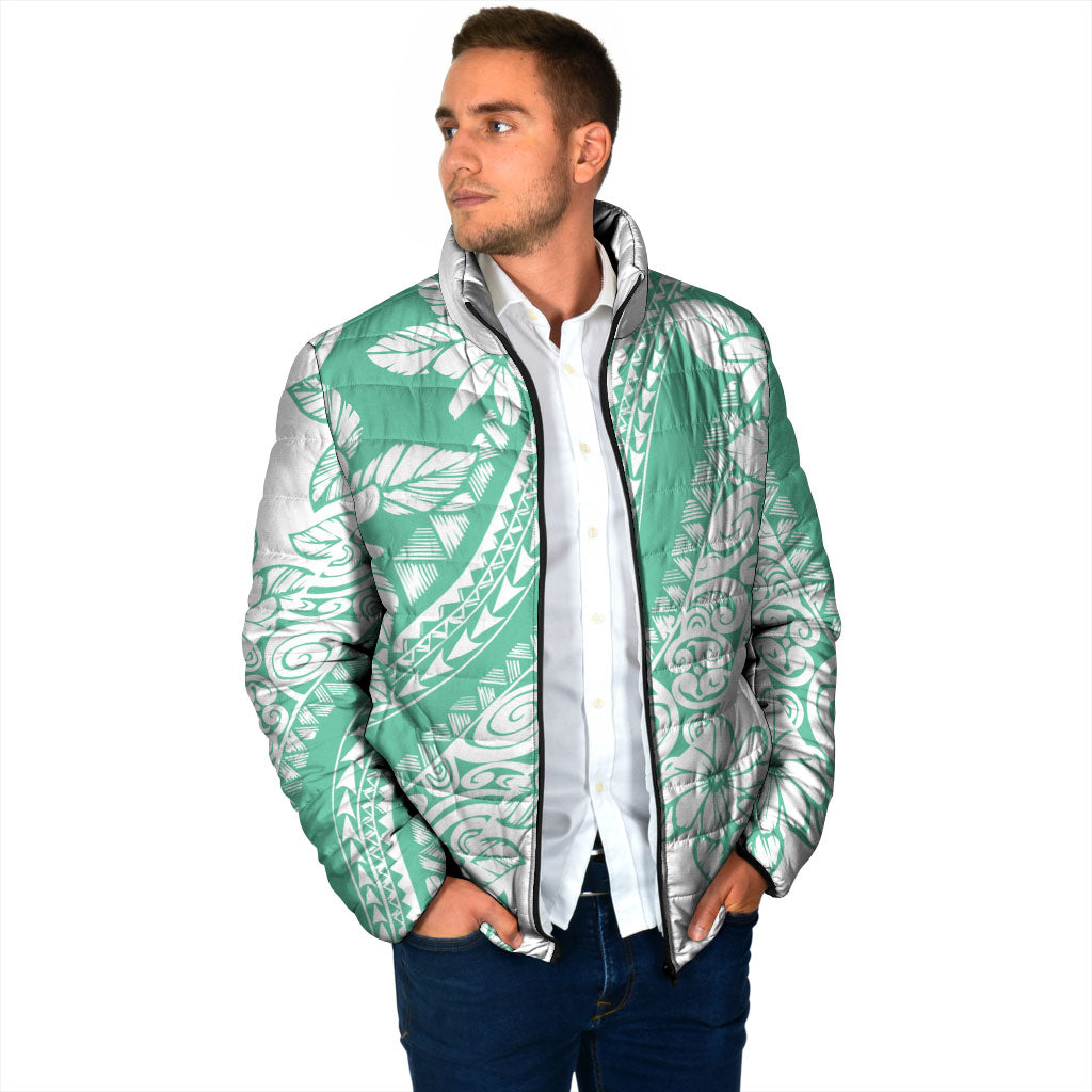 Polynesian Tiare Flower Cyan Pastel Vibes Padded Jacket
