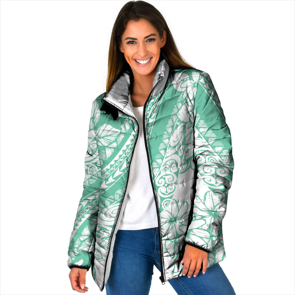 Polynesian Tiare Flower Cyan Pastel Vibes Padded Jacket