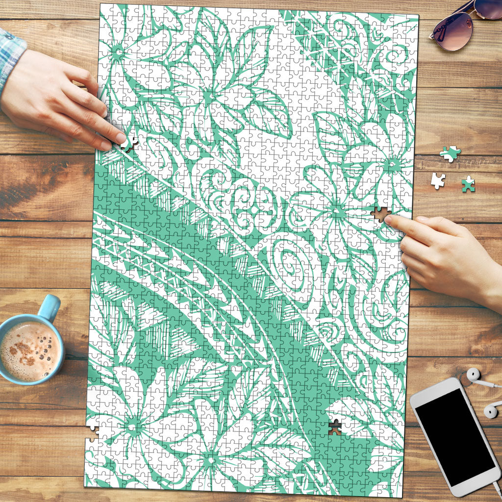 Polynesian Tiare Flower Cyan Pastel Vibes Puzzle LT14 Cyan - Polynesian Pride