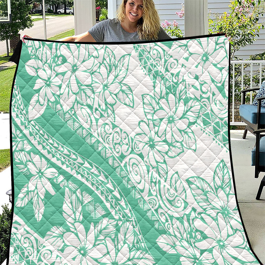 Polynesian Tiare Flower Cyan Pastel Vibes Quilt