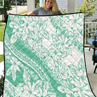 Polynesian Tiare Flower Cyan Pastel Vibes Quilt