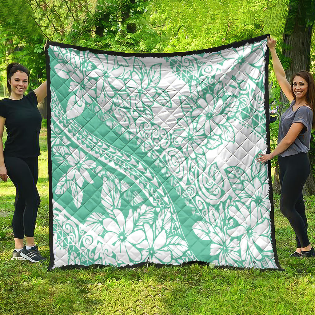 Polynesian Tiare Flower Cyan Pastel Vibes Quilt