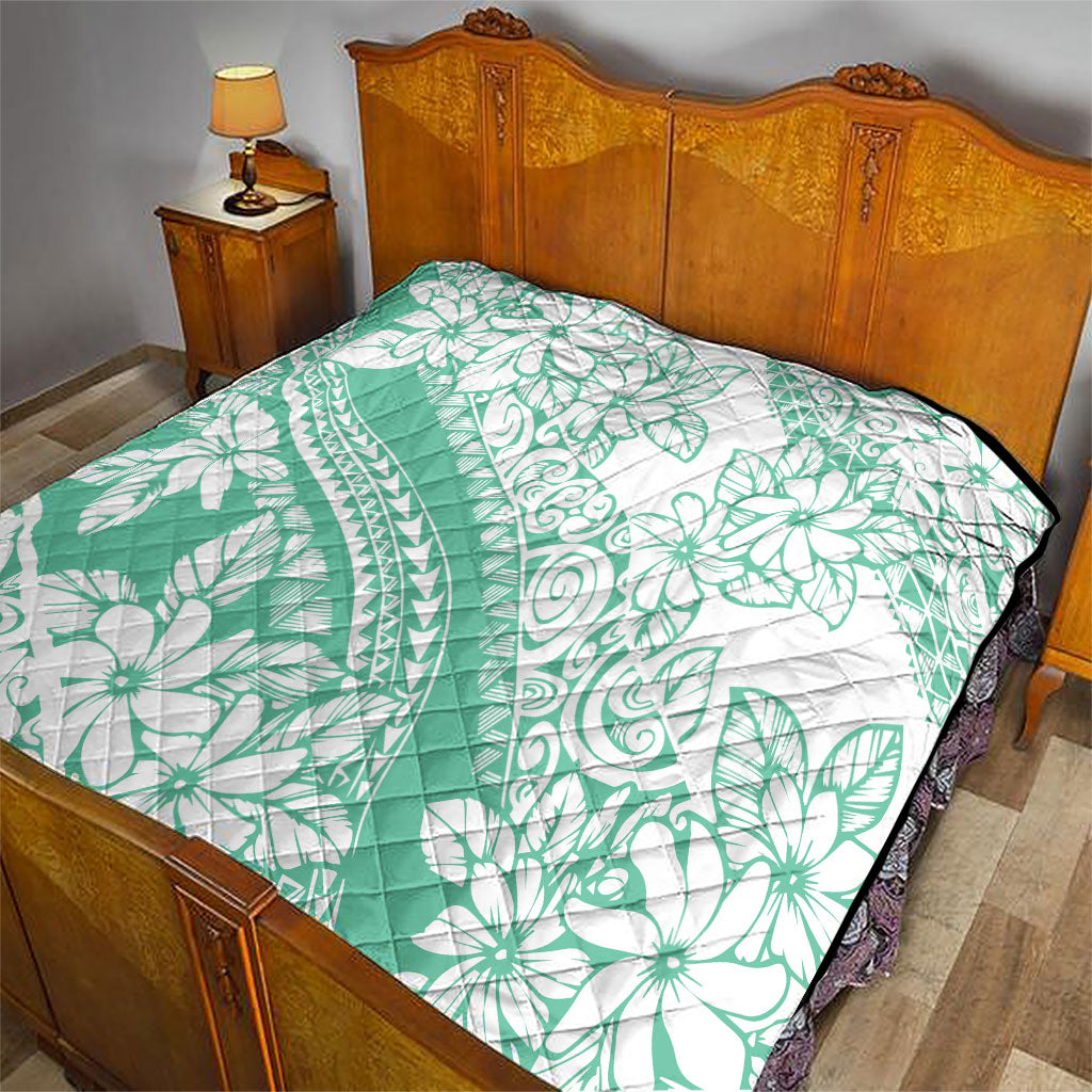 Polynesian Tiare Flower Cyan Pastel Vibes Quilt