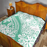 Polynesian Tiare Flower Cyan Pastel Vibes Quilt