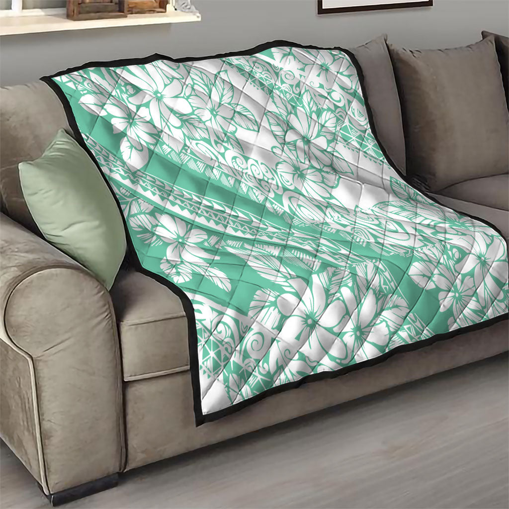 Polynesian Tiare Flower Cyan Pastel Vibes Quilt