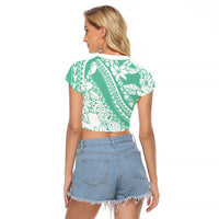 Polynesian Tiare Flower Cyan Pastel Vibes Raglan Cropped T Shirt